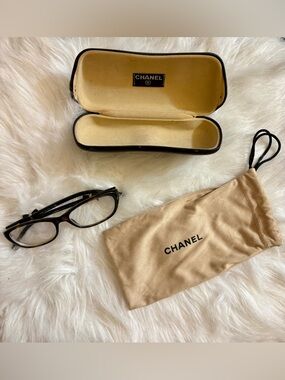 CHANEL Women's Tortoiseshell Glasses with Branded Pouch and Case